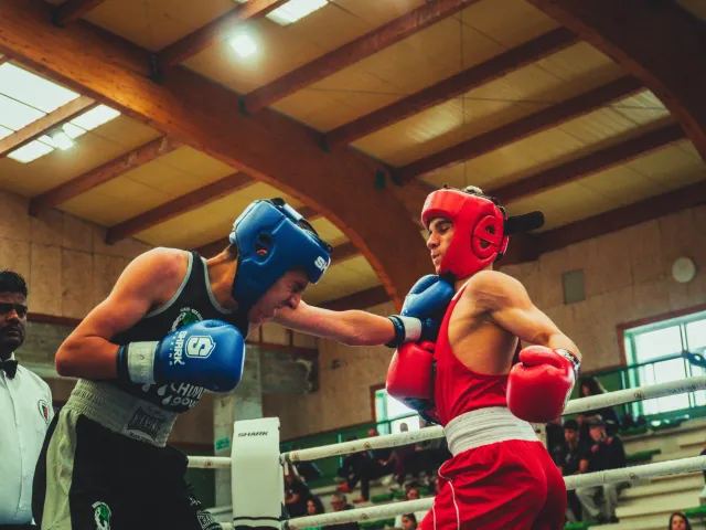 Boxeador del club conectando un golpe en competición